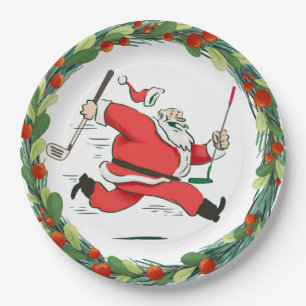 GOLF SANTA Claus golfer for Christmas Party Paper Plates