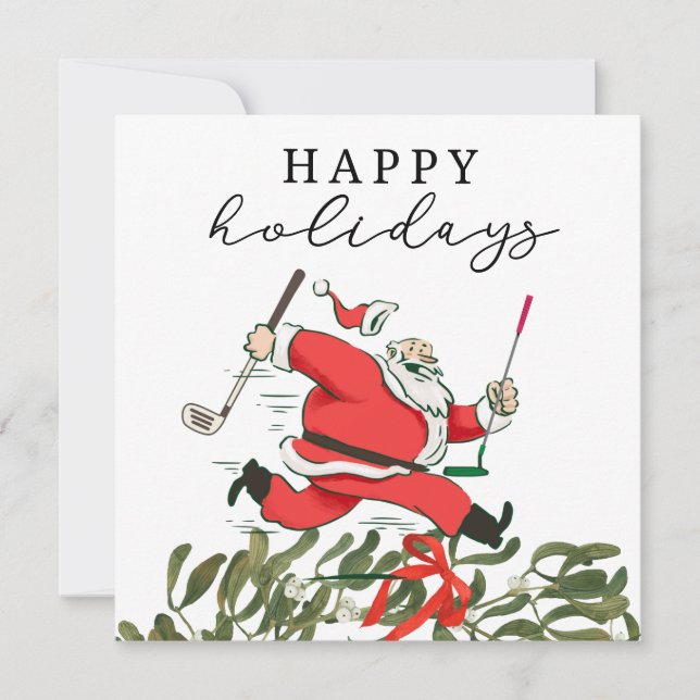 Golf Santa Claus golfer happy Holidays  Holiday Card (Front)