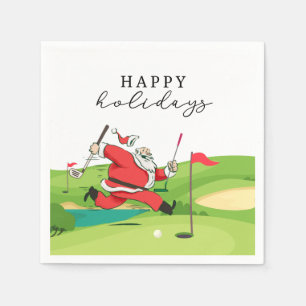 Golf Santa Claus golfer happy Holidays Napkins