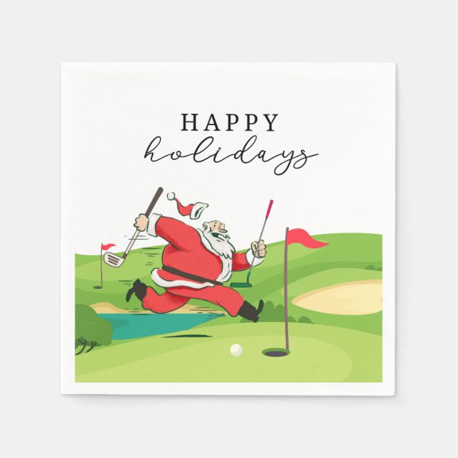 Golf Santa Claus golfer happy Holidays      Napkins (Front)
