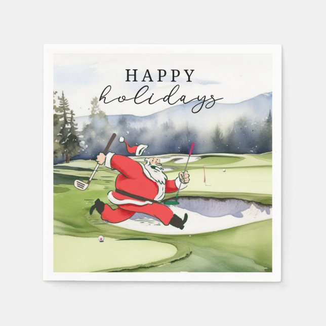 Golf Santa Claus golfer happy Holidays      Napkins (Front)