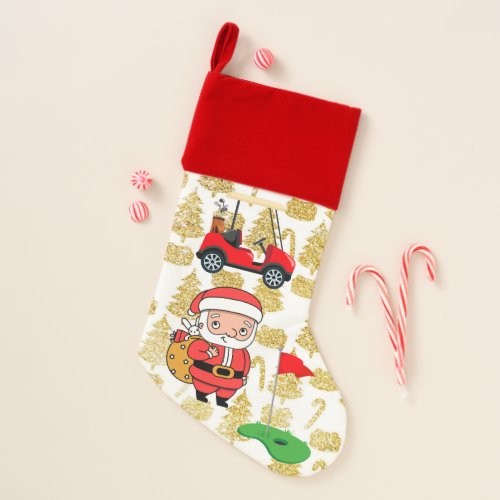 Golf Santa Claus golfer in on Christmas Background Christmas Stocking