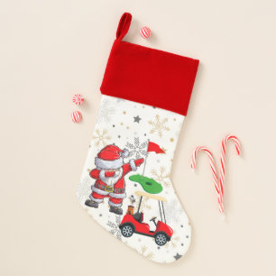 Golf Santa Claus golfer in on Christmas Background Stocking