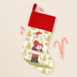 Golf Santa Claus golfer in on Christmas Background Stocking