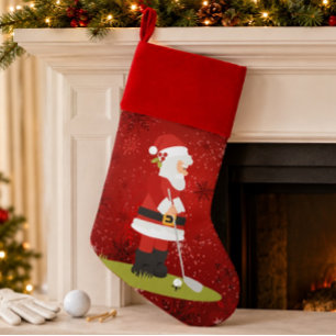 Golf Santa Claus golfer in on red background Christmas Stocking