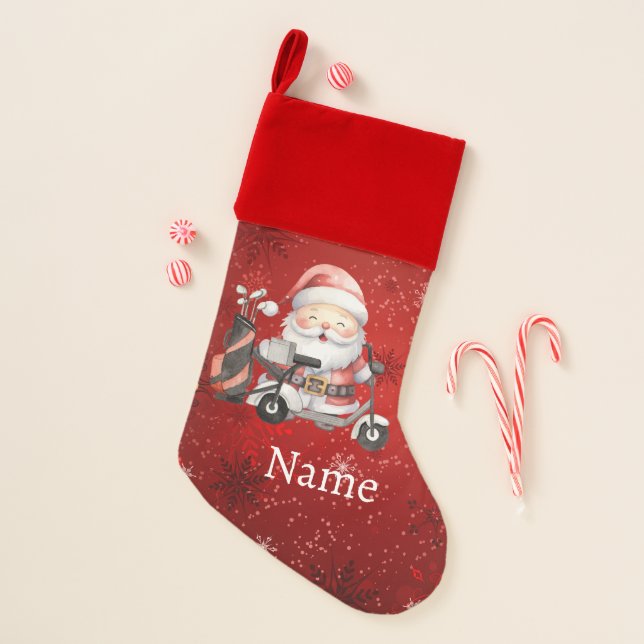 Golf Santa Claus golfer in on red background Christmas Stocking (Front)