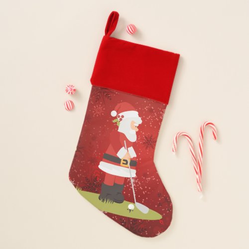 Golf Santa Claus golfer in on red background Christmas Stocking