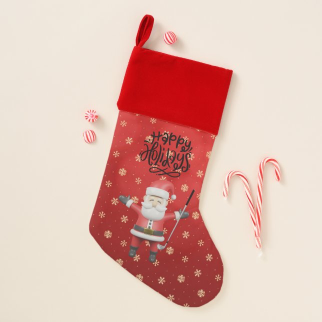 Golf Santa Claus golfer in on red background Christmas Stocking (Front)