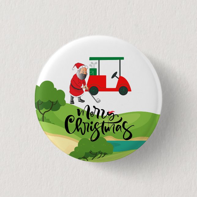  Golf Santa Claus golfer Merry Christmas on Green  Button (Front)