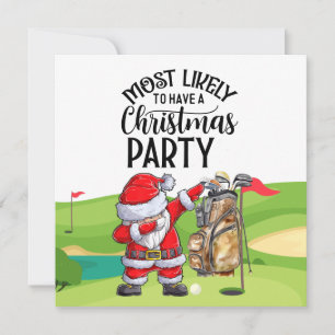 Golf Santa Claus golfer Merry Christmas on Green Invitation