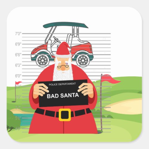  Golf Santa Claus golfer Merry Christmas on Green  Square Sticker