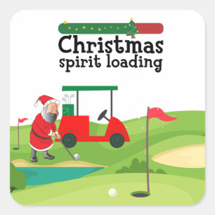 Golf Santa Claus golfer Merry Christmas on Green Square Sticker