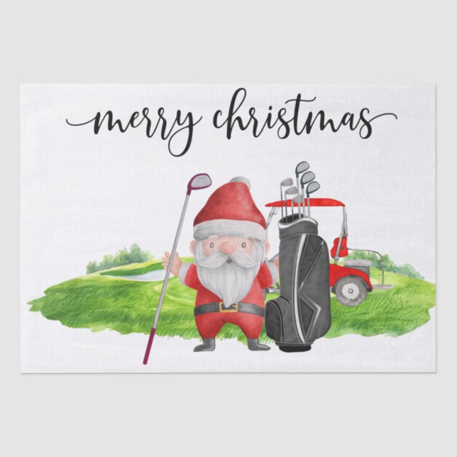  Golf Santa Claus golfer Merry Christmas on Green  Tissue Paper (Front)