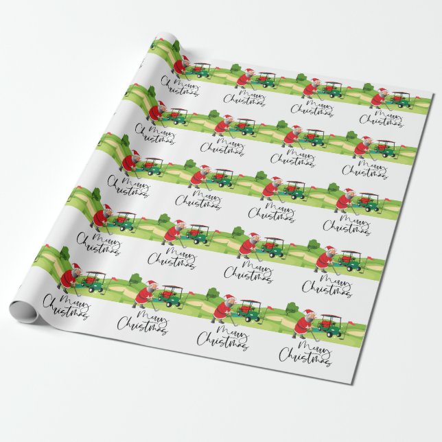  Golf Santa Claus golfer Merry Christmas on Green  Wrapping Paper (Unrolled)