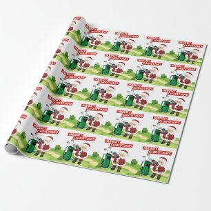 Golf Santa Claus golfer Merry Christmas on Green Wrapping Paper