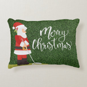 Golf Santa Claus golfer on green grass Christmas Accent Pillow
