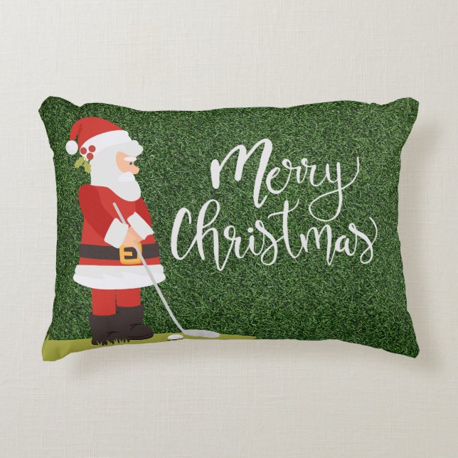 Golf Santa Claus golfer on green grass Christmas Accent Pillow (Front)