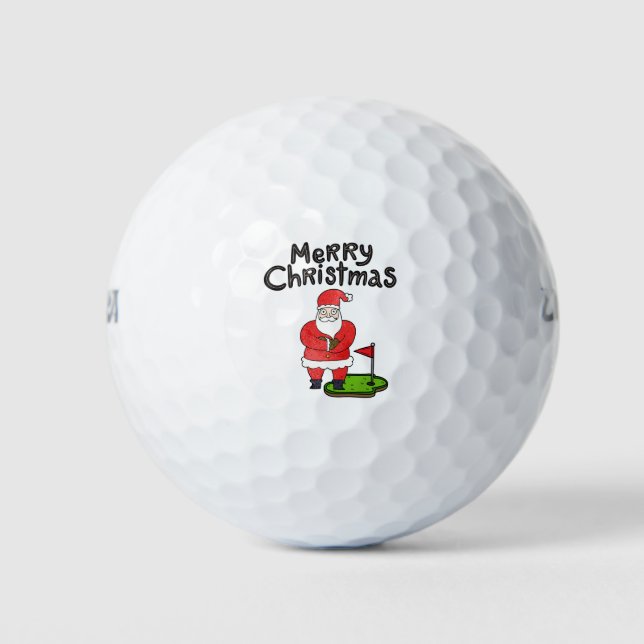 Golf Santa Claus Golfing at flag Merry Christmas  Golf Balls (Front)