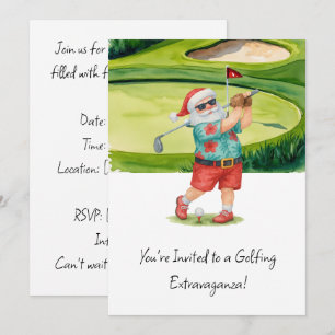Golf Santa Claus golfing Christmas Summer Themed Invitation