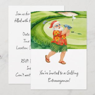 Golf Santa Claus golfing Christmas Summer Themed Invitation