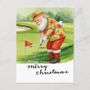 Golf  Santa Claus golfing Christmas Themed  Holiday Postcard