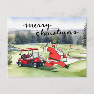 Golf Santa Claus golfing Christmas Themed Holiday Postcard