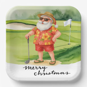 Golf Santa Claus golfing Christmas Themed Paper Plates