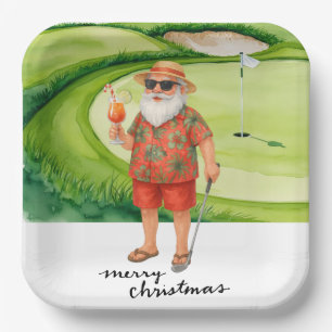 Golf Santa Claus golfing Christmas Themed Paper Plates