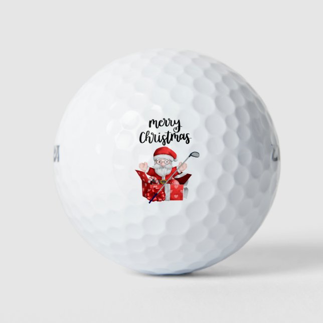 Golf Santa Claus golfing  Merry Christmas    Golf Balls (Front)