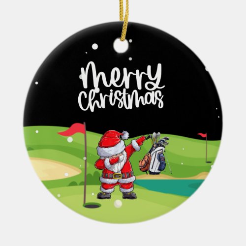 Golf Santa Claus in golf course Ceramic Ornament