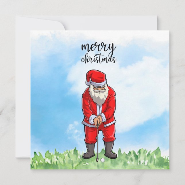 Golf Santa Claus is golfing on Christmas Holiday Card (Front)