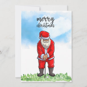Golf Santa Claus is golfing on Christmas Holiday Card