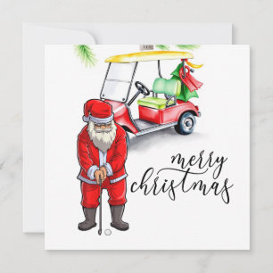 Golf Santa Claus is golfing on Christmas Holiday Card