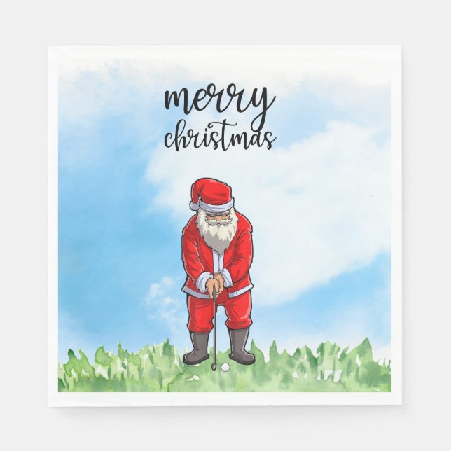 Golf Santa Claus is golfing on Christmas Napkins (Front)