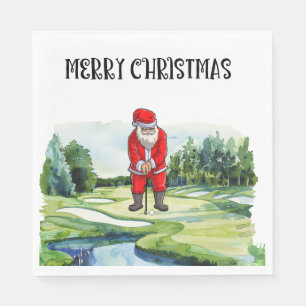 Golf Santa Claus is golfing on Christmas Napkins