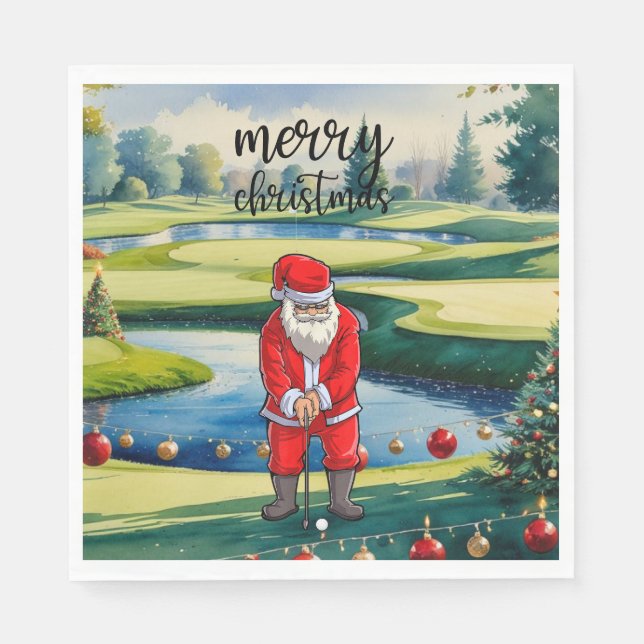 Golf Santa Claus is golfing on Christmas Napkins (Front)