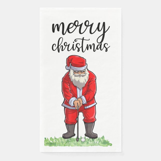 Golf Santa Claus is golfing on Christmas Paper Guest Towels (Front)