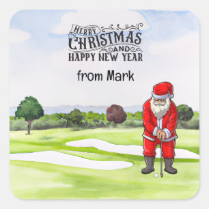 Golf Santa Claus is golfing on Christmas Square Sticker
