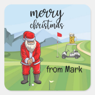 Golf Santa Claus is golfing on Christmas Square Sticker