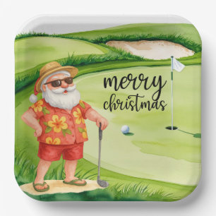 Golf Santa Claus is golfing on Christmas Summer Paper Plates