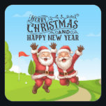 Golf Santa Claus  Merry Christmas  Square Sticker<br><div class="desc">Golf Santa Claus  Merry Christmas on golf course</div>