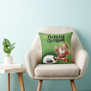 Golf Santa Claus on golf course Christmas Golfer Throw Pillow