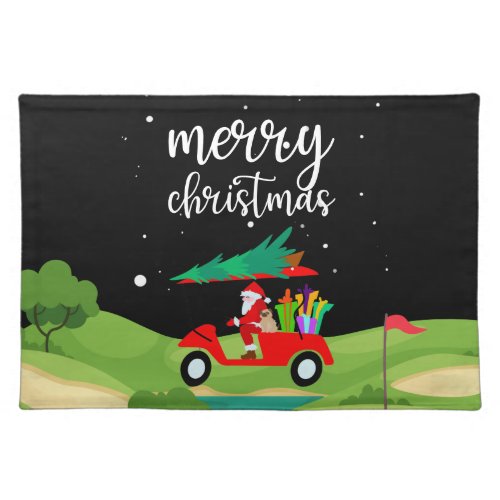Golf Santa Claus ride red cart Christmas Tree    Cloth Placemat