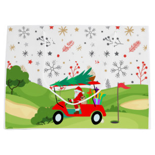 Golf Santa Claus ride red cart Christmas Tree Large Gift Bag