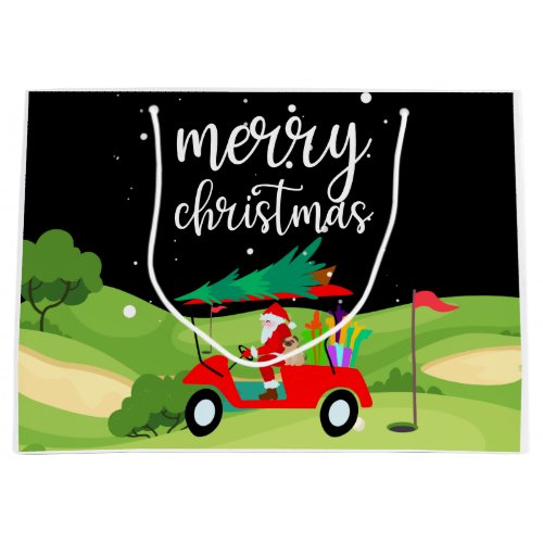Golf Santa Claus ride red cart Christmas Tree   Large Gift Bag