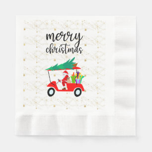 Golf Santa Claus ride red cart Christmas Tree Napkins
