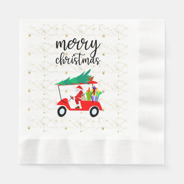 Golf Santa Claus ride red cart Christmas Tree    Napkins (Front)