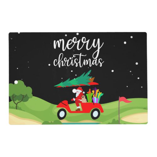 Golf Santa Claus ride red cart Christmas Tree     Placemat