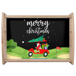 Golf Santa Claus ride red cart Christmas Tree Serving Tray