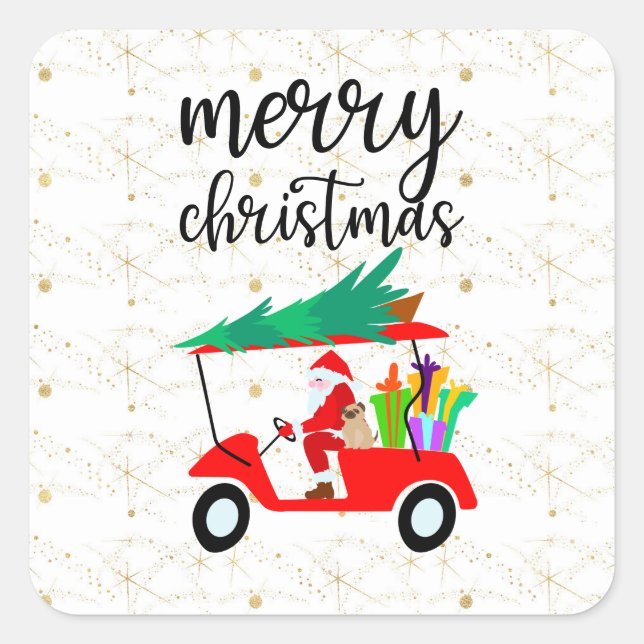 Golf Santa Claus ride red cart Christmas Tree   Square Sticker (Front)
